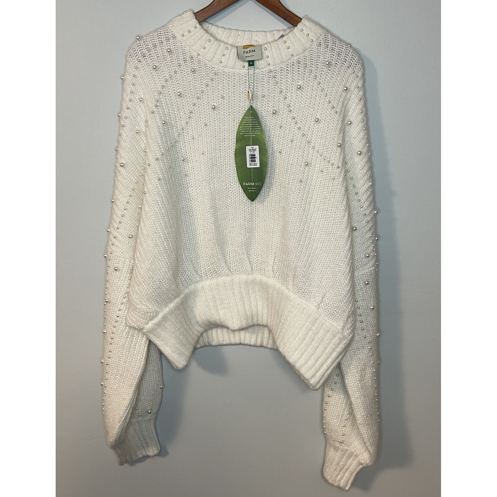 NWT Farm Rio Sweater Pearl Embroidered Bubble in Off White Size XL MSRP $265